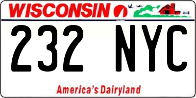 WI license plate 232NYC
