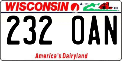 WI license plate 232OAN