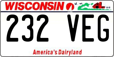 WI license plate 232VEG