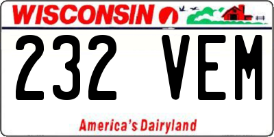 WI license plate 232VEM