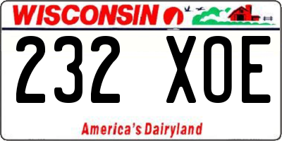 WI license plate 232XOE