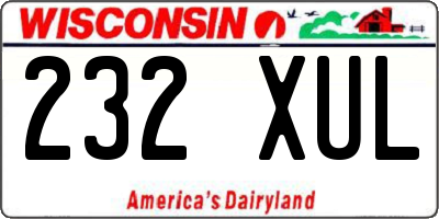 WI license plate 232XUL