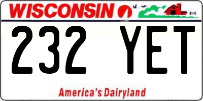 WI license plate 232YET