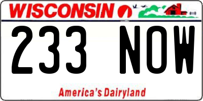 WI license plate 233NOW