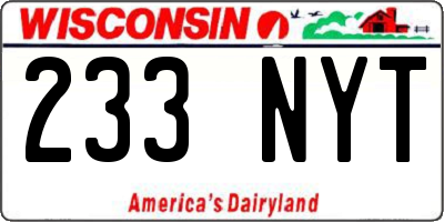 WI license plate 233NYT