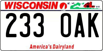 WI license plate 233OAK