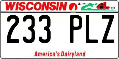WI license plate 233PLZ