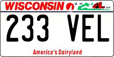 WI license plate 233VEL