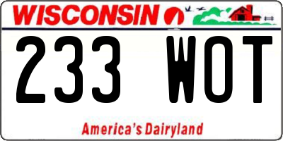WI license plate 233WOT