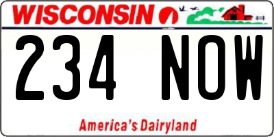WI license plate 234NOW