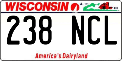 WI license plate 238NCL