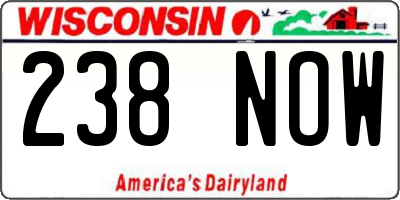 WI license plate 238NOW