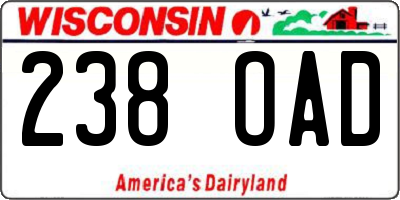 WI license plate 238OAD