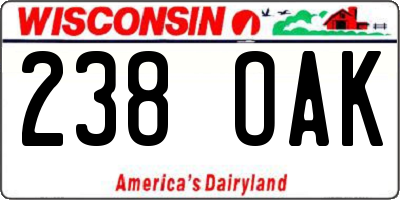 WI license plate 238OAK