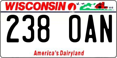 WI license plate 238OAN
