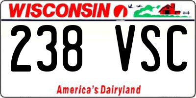 WI license plate 238VSC