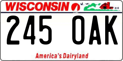 WI license plate 245OAK