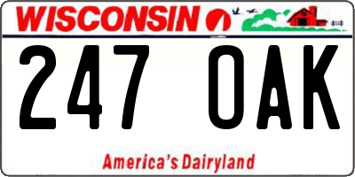 WI license plate 247OAK