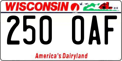 WI license plate 250OAF