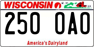 WI license plate 250OAO