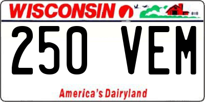 WI license plate 250VEM
