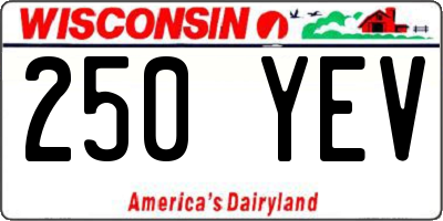 WI license plate 250YEV