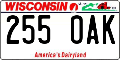 WI license plate 255OAK