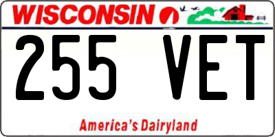 WI license plate 255VET