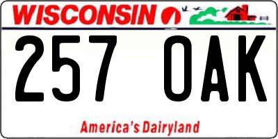 WI license plate 257OAK