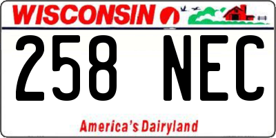 WI license plate 258NEC