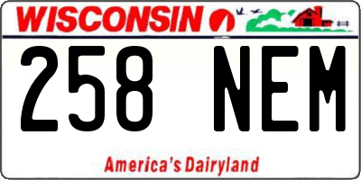 WI license plate 258NEM