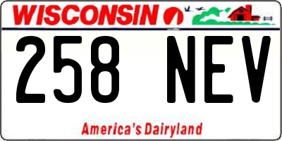 WI license plate 258NEV