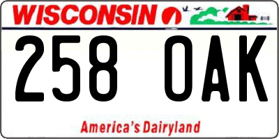 WI license plate 258OAK