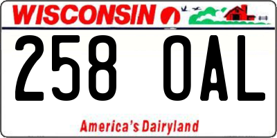 WI license plate 258OAL