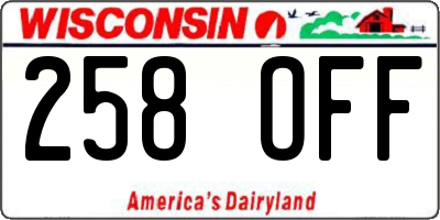 WI license plate 258OFF