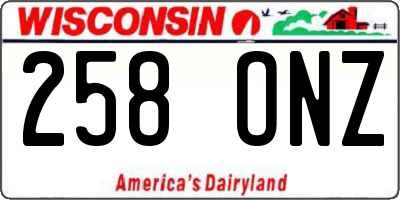 WI license plate 258ONZ