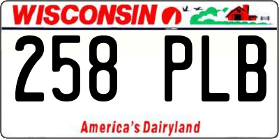 WI license plate 258PLB