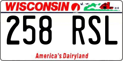 WI license plate 258RSL