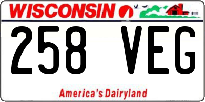 WI license plate 258VEG