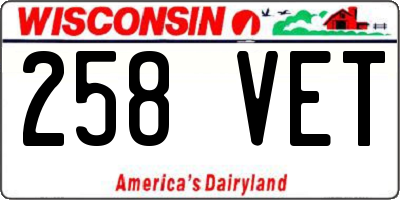 WI license plate 258VET