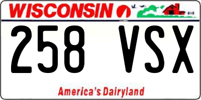 WI license plate 258VSX