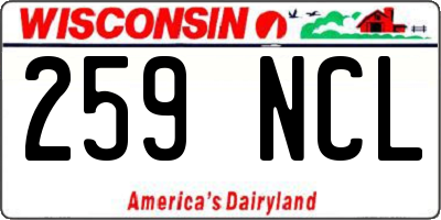 WI license plate 259NCL