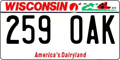 WI license plate 259OAK