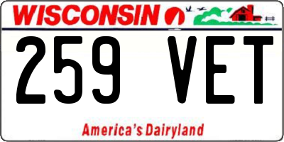 WI license plate 259VET