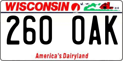WI license plate 260OAK