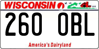 WI license plate 260OBL