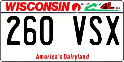 WI license plate 260VSX