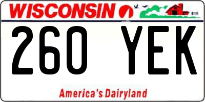WI license plate 260YEK
