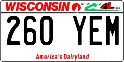 WI license plate 260YEM