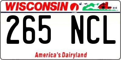 WI license plate 265NCL